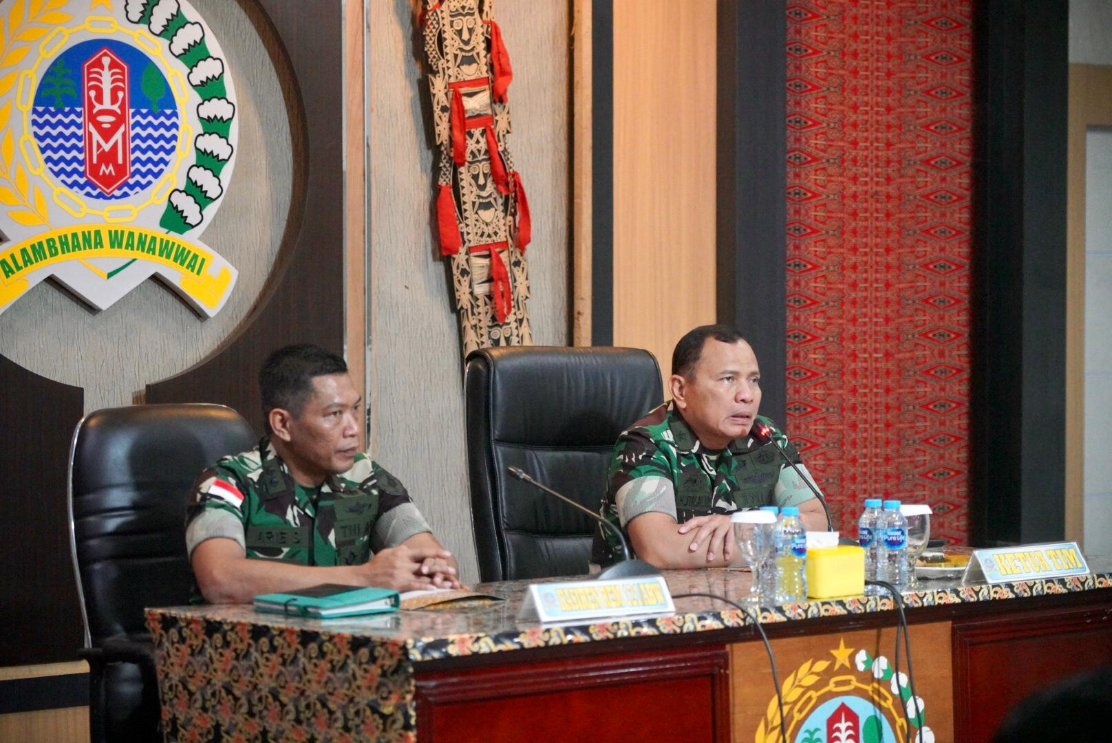 Guna meningkatkan efektivitas, efisiensi, dan mempertanggungjawabkan program kerja dan anggaran, Korem 121/Abw terima kunjungan kerja Tim Dalproggar TNI – AD Tahap II Tahun Anggaran 2025